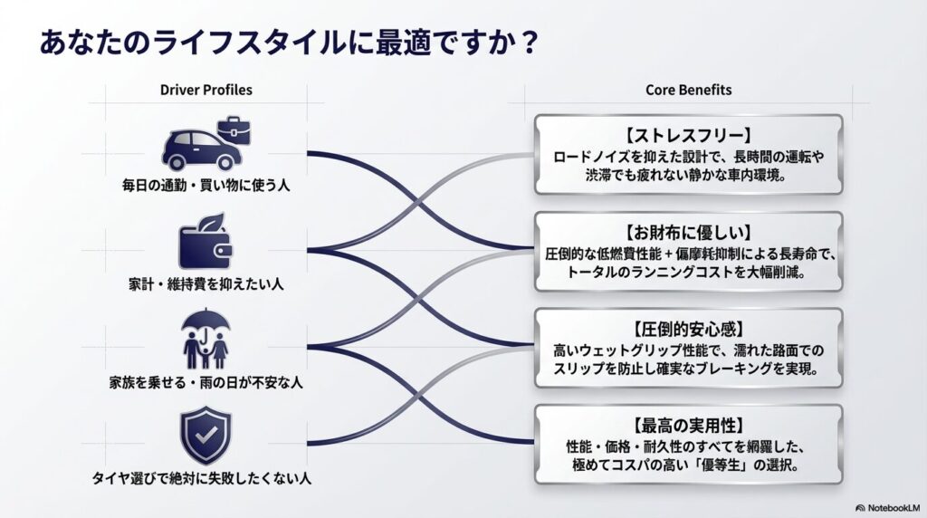 あなたのライフスタイルに最適ですか? 毎日の通勤・買い物に使う人や家計・維持費を抑えたい人などに向けた相関図