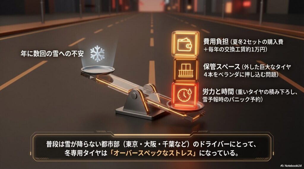 費用負担、保管スペース、労力など冬用タイヤに関する都市部ドライバーの悩み