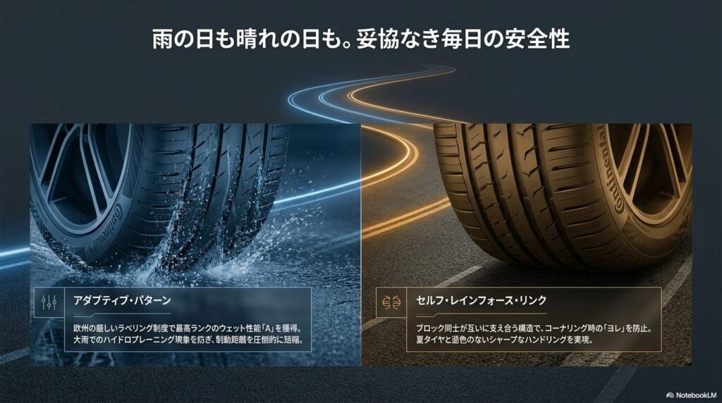 欧州ラベリング制度で最高ランクを獲得し、雨の日も晴れの日も高い安全性を発揮するアダプティブ・パターン
